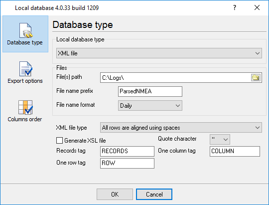 Configure data output to an XML file