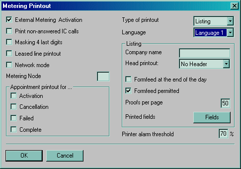 Alcatel Settings. Metering Printout