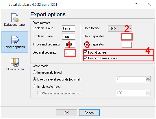 Export to Excel. Format options