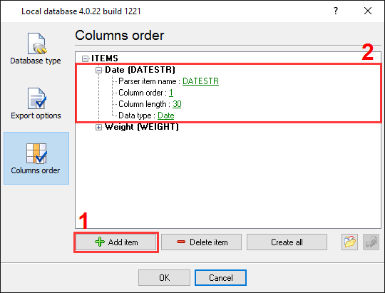 Export to Excel. Column order options