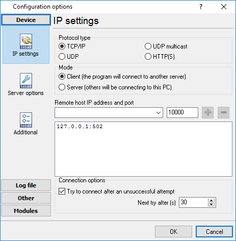 TCP connection settings