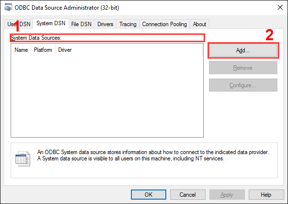 MS SQL 2000 export. ODBC data source administrator