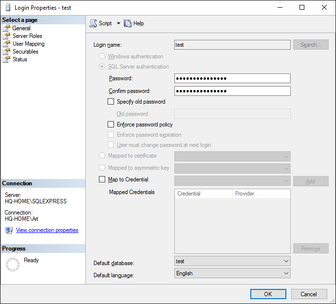 MS SQL 2000 export. The new user