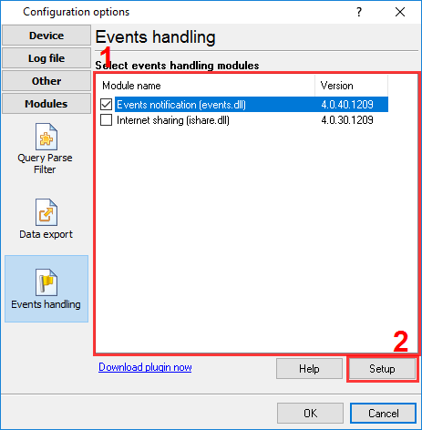 Selecting an event handling module