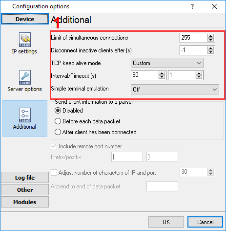 Additional TCP connection settings
