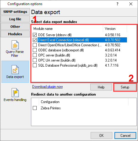 Enabling the data export plugin