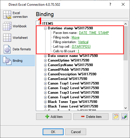 Binding SNMP printer values to Excel columns