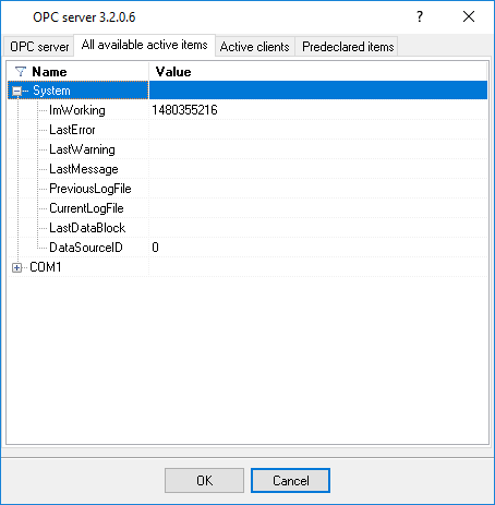 OPC server active items OPC server active items