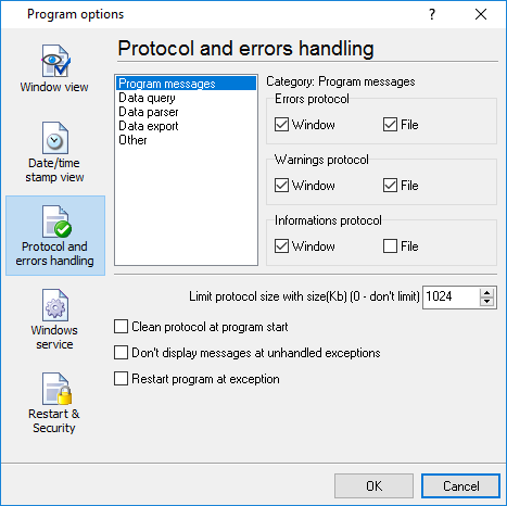 Protocol settings Protocol settings