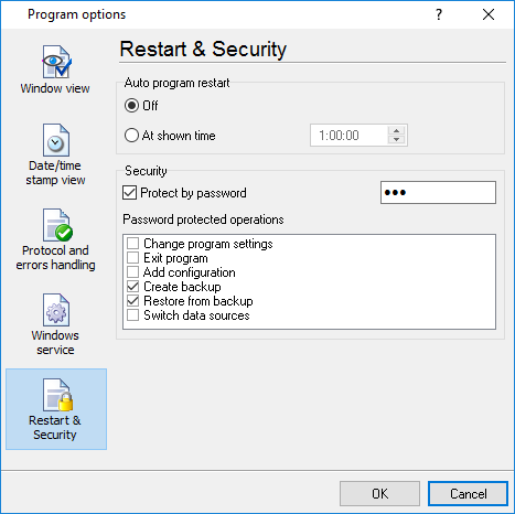 Program restart settings Program restart settings