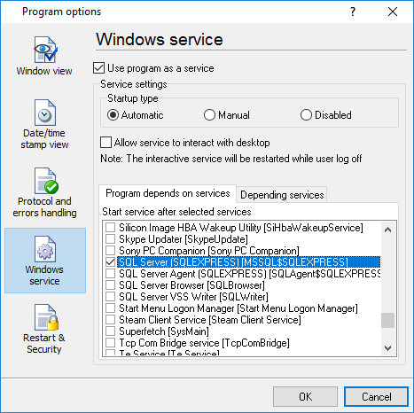 Service settings Service settings