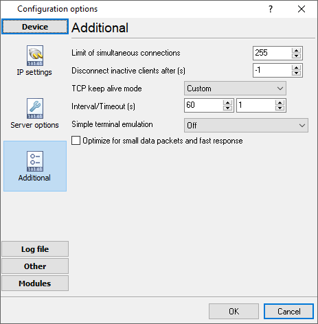 Additional parameters Additional parameters