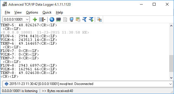 Screenshot of Advanced TCP IP Data Logger