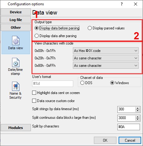 Data view settings