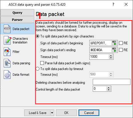 GPS tracker. Parser configuration dialog box.