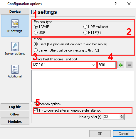 GPS  tracker. TCP client configuration.