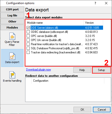 Selecting a data export plugin