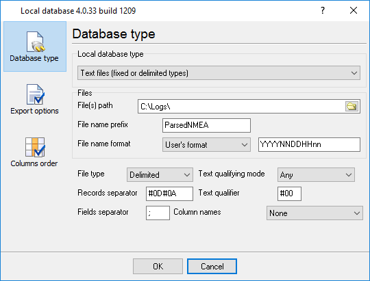 Configure data export to a CSV file