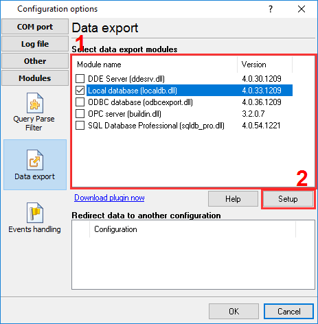 Select a data export module