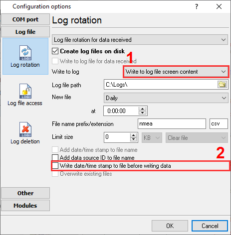 Log file settings