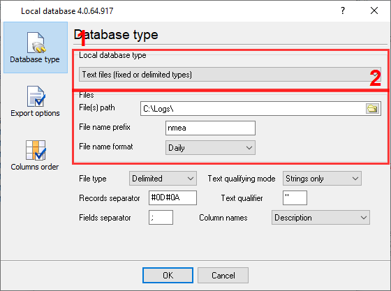 Parameters of a CSV file