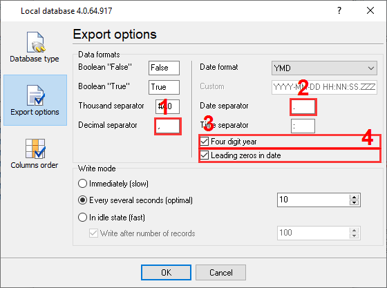 Formatting settings