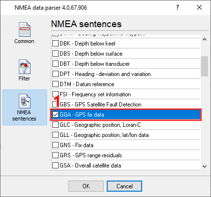 Selecting the GGA NMEA sentence