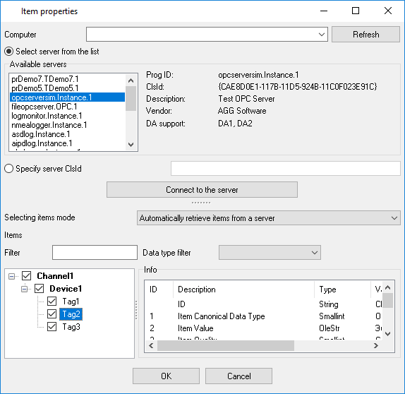 Automatic mode item properties Automatic mode item properties