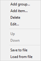 The action menu after a right-click on a group The action menu after a right-click on a group