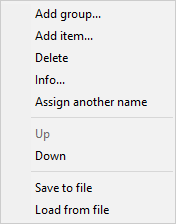 The action menu after a right-click on an item The action menu after a right-click on an item