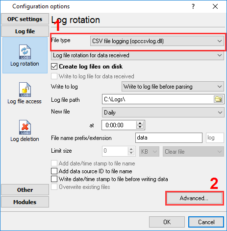 Configuring the log file