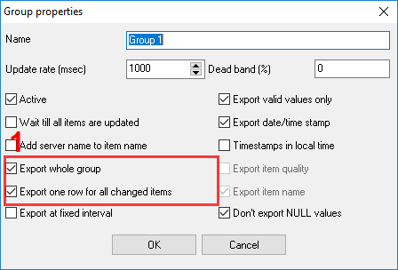 OPC group settings