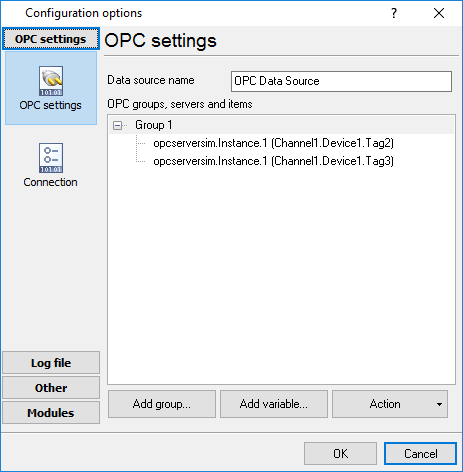 OPC ODBC. OPC Settings