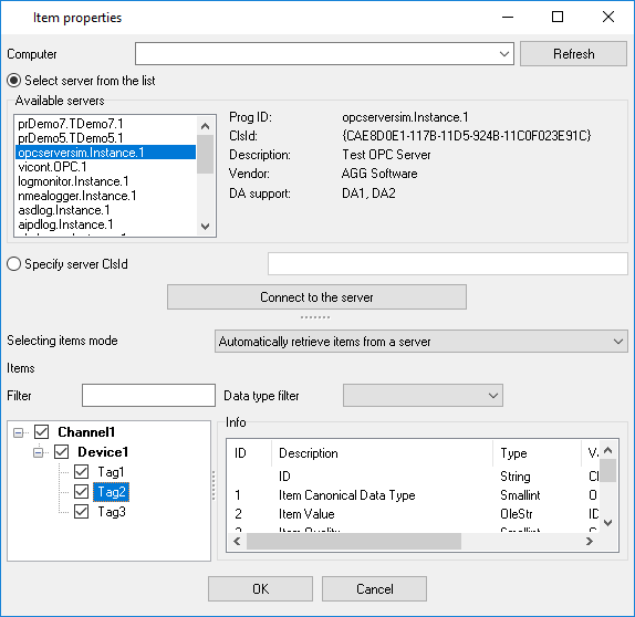 OPC ODBC. Adding OPC variables