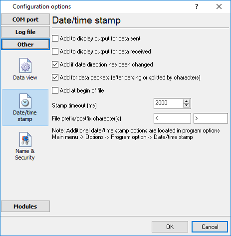 Time stamp configuration Time stamp configuration