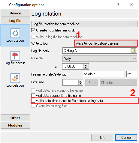 Log file settings