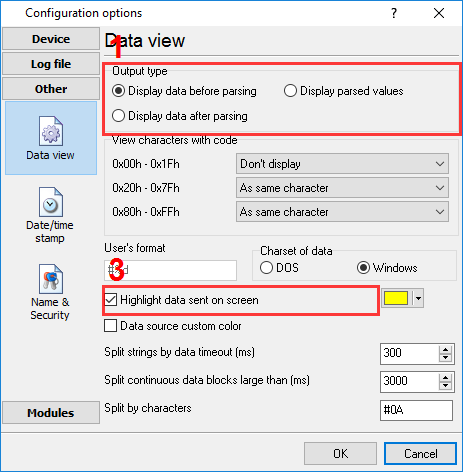 Data display settings