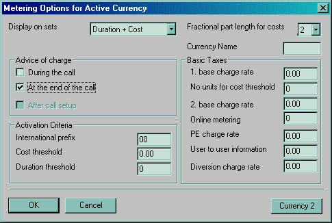 Alcatel Settings. Metering Options