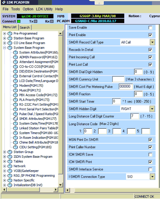 SMDR settings