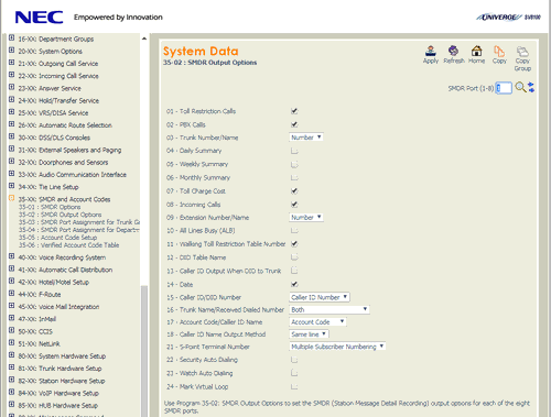 SMDR Output Settings