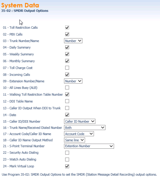 SMDR Output Options