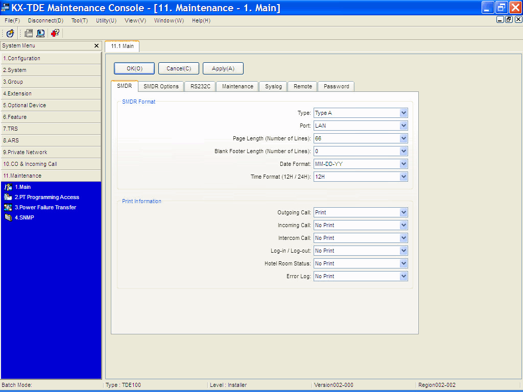 Panasonic web maintenance console