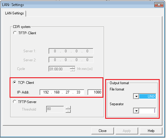 LAN settings (compressed, pipe character)
