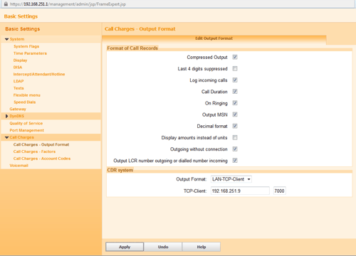 Call charges. Output Format