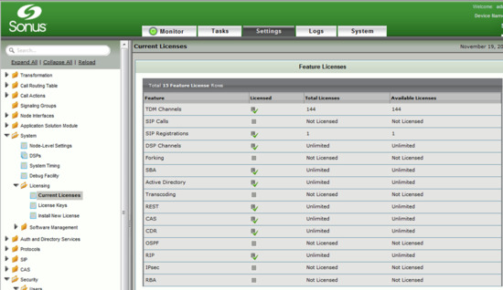 Sonus SBC CDR License Info