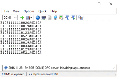Serial Data Logger main window with incoming data