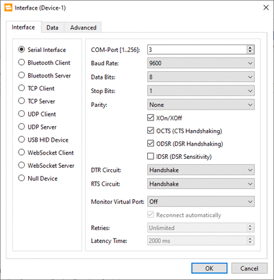 COM port settings in TWedge