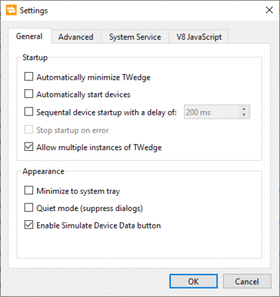 Start up and window settings in TWedge