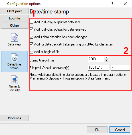 Barcode scanner data logger. The log file settings