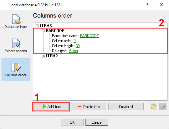 CSV export. Column order options